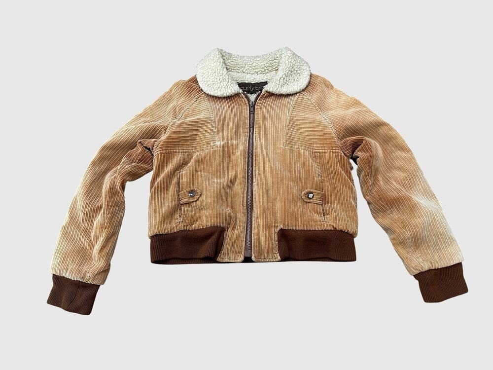 Vintage Corduroy Sherpa Bomber Jacket Tan Brown Cropped Small -